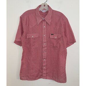 Wrangler Pearl Snap Red White Gingham Western Checked Shirt Short Sleeve Large